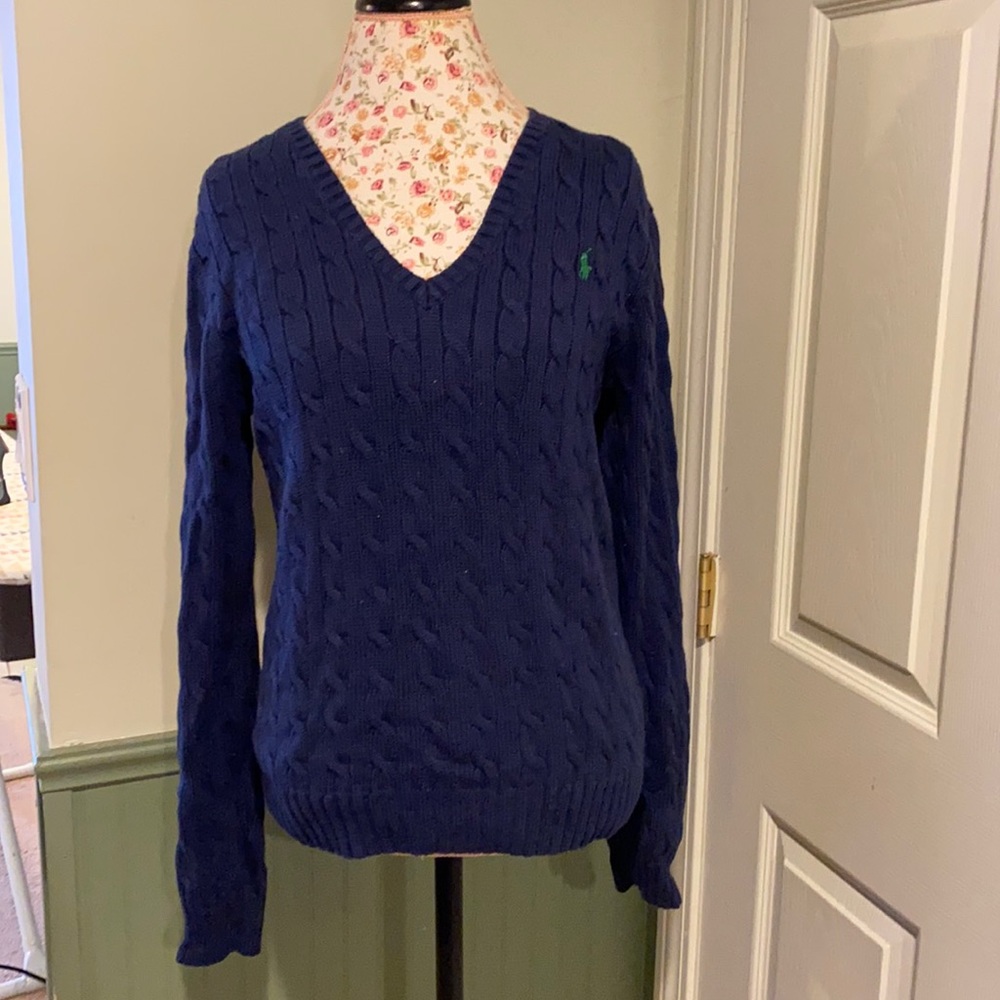Polo Ralph Lauren navy V-neck cable knit sweater